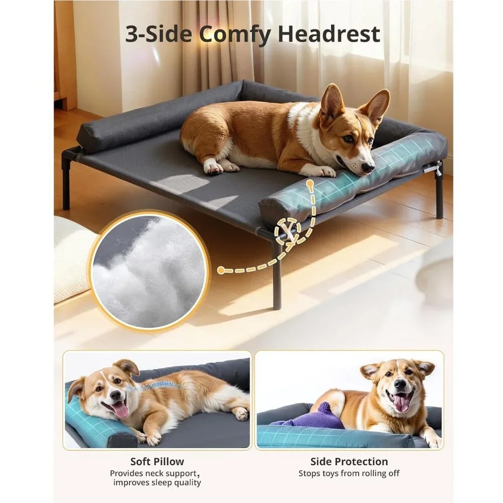 Cooling Elevated Dog Bed, 26.8x34 Raised Dog Bed with Removable Bolster Cushion - Picture 7 of 7